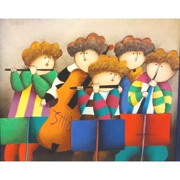 Joyce Roybal Original 20 x 24 Signed Unframed Oil Painting 5 Children Musicians